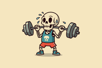 Skeleton working out lifting weights at the gym.