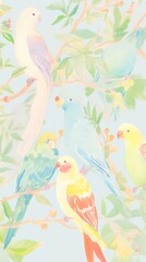 Naklejka premium Birds painting drawing parrot.