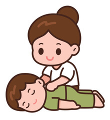 Cute Cartoon Thai Massage Illustration – Traditional Therapist Massaging Client