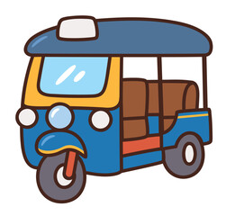 Cute Tuk Tuk Cartoon Vector &ndash; Thailand Iconic Three-Wheeler
