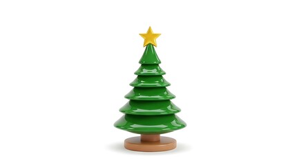 Obraz premium Small, stylized green christmas tree with a yellow star on top, standing on a wooden base