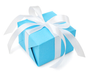 One gift box with ribbon isolated on white