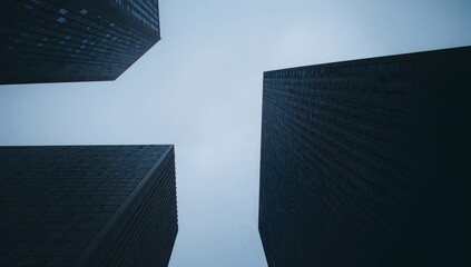 A low-angle shot of tall, modern buildings against a cloudy sky