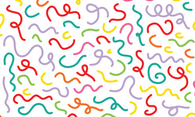 Obraz premium Color Wave Line Shapes Abstract Pattern. Fun childish color abstract decoration element background. Doodle Swirl Color Lines Set.