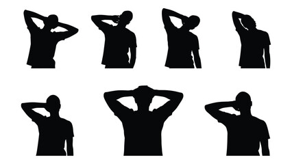 Silhouettes of neck and back stretches isolated on white background, Vector