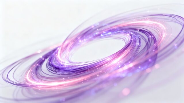 Abstract swirling cosmic vortex with glowing purple and pink rings and sparkling particles