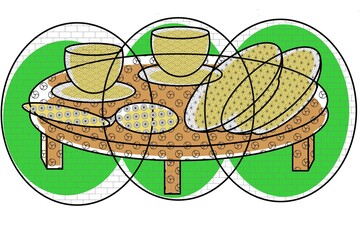 doodle art with dining table and cutlery elements.Suitable as a food packaging design element.
