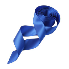 Royal Blue Metallic Ribbon Curled and Unfurled Against Black Background Studio Lighting