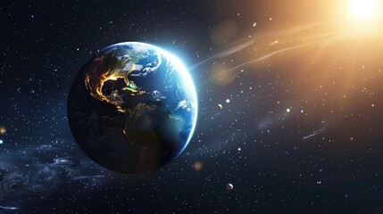 Obraz premium Winter Solstice: Scientific illustration of winter solstice, Earth's 23.5 degree axial tilt diagram, Sun's rays hitting Northern and Southern hemispheres, orbital mechanics visualization