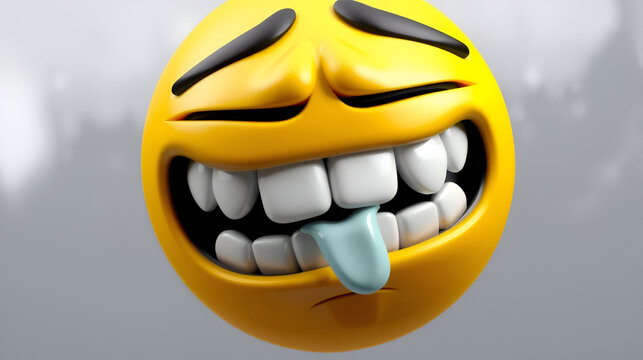 Grimacing emoji with exposed teeth, perspiring intensely, rendered in 3d against transparent backdrop