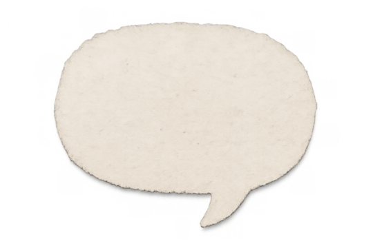 Torn paper speech bubble cutout with rough edges on transparent background representing communication and dialogue