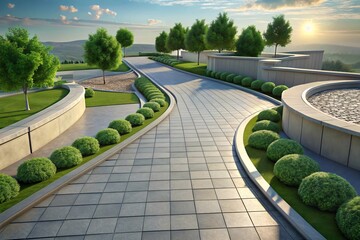 Obraz premium 3D rendered image of a plotted residential development landscape or travel resort in daylight