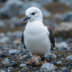 South Polar Skua (Stercorarius maccormicki) with penguin egg, Coronation Island, South Orkney Islands, Antarctica