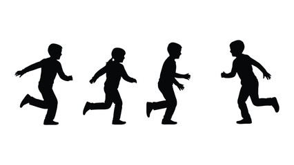 Running children silhouettes isolated on white background, Vector