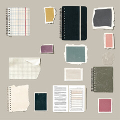 Study and School Retro Collage Pack with Stationery, Papers, and Vintage Icons