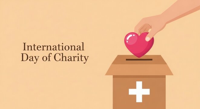 Hand donating a heart to a charity box for international day of charity