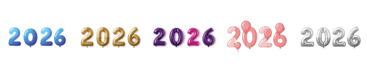 2026 Balloon Numbers Vector Set Metallic Party Inflatable Digits Illustration