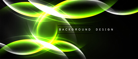 Abstract neon lines create dynamic curves, glowing against dark backdrop. Modern design element for digital projects.