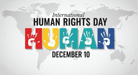 International human rights day december 10th celebration with colorful text and world map
