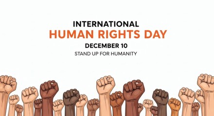International human rights day december 10th with diverse raised fists