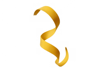 Yellow ribbon curling and twisting, creating an elegant shape. Floating design element with transparent background