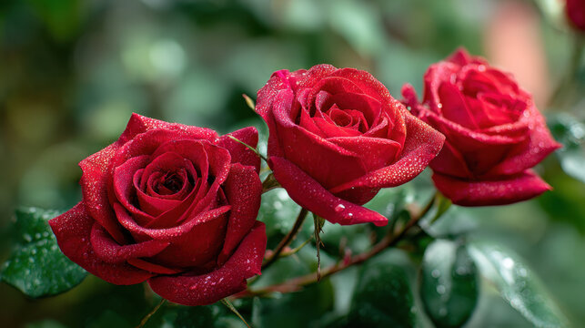 Three red rose red rose red rose dew macro close up bloom