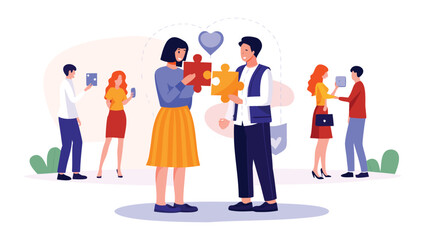 A digital illustration featuring a man and a woman holding hands symbolizing connection partnership and shared moments in a visually appealing design