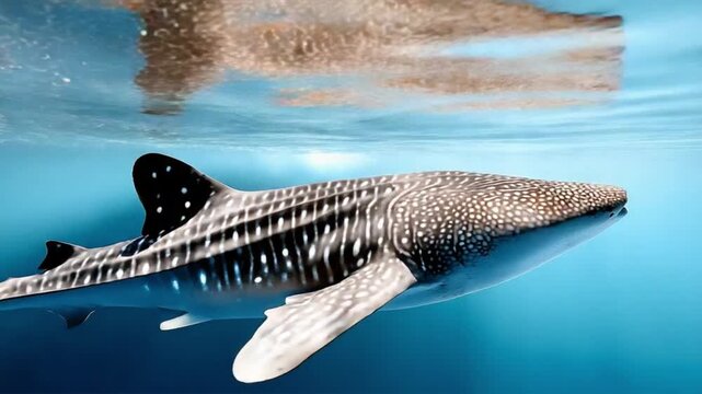 Whale Shark's Aquatic Grace: Dive into the depths with a magnificent whale shark, showcasing its spotted pattern and gentle movements in clear, turquoise waters.