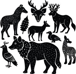 Hand Drawn Animal Silhouette Illustration Set – Wildlife Vector Bundle