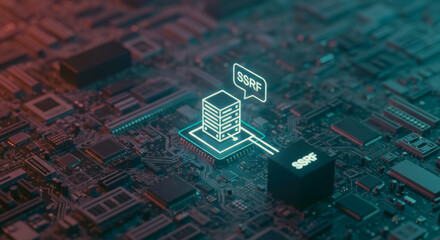 A captivating image of a computer circuit board, with a data server icon and the word server displayed, creating a vibrant representation of modern technology.