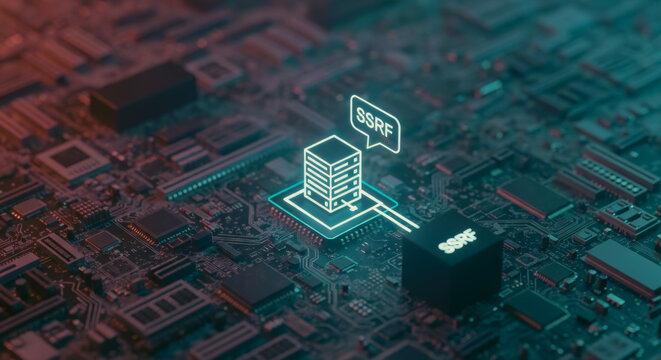 A captivating image of a computer circuit board, with a data server icon and the word server displayed, creating a vibrant representation of modern technology.