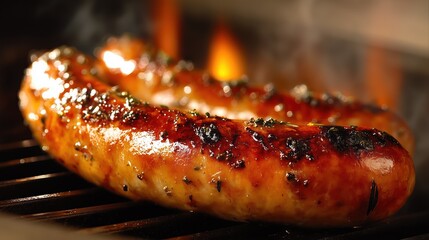 Grilled Sausages with Herbs on Barbecue Grill