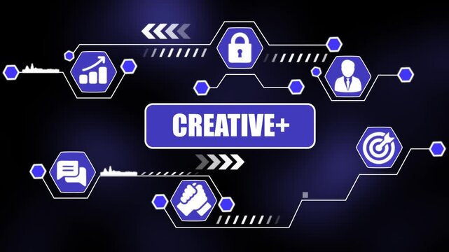 Creative plus concept infographic with business icons and network connections on dark blue background - Powered by Adobe