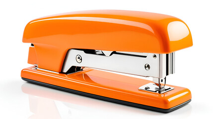 Orange stapler on white background isolated.