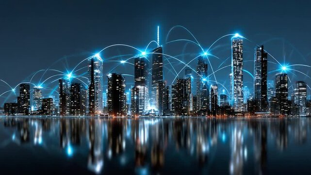 City of Connection: A futuristic cityscape, illuminated by a network of glowing lines, symbolizing the interconnectedness of modern urban life and the boundless potential of innovation.