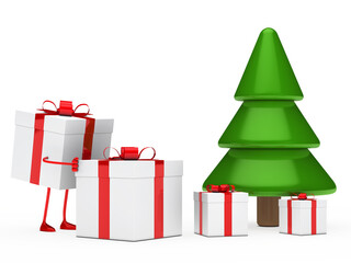 Whimsical christmas tree with animated gift boxes ready for holiday celebration