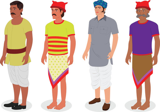 collection of indian village man in kurta lungi animation ready vector illustration