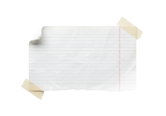 A torn piece of lined paper, taped to a transparent background with two pieces of tape