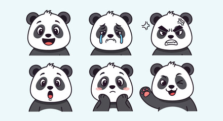Cute Panda Emoticon Set Expressing Different Emotions.