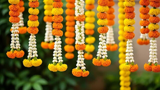Flower Garlands Hanging Decorations Featuring Yellow Orange and White Colors