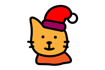 Obraz premium The image is a simple, cartoon-style illustration of a cat's head wearing a holiday hat.