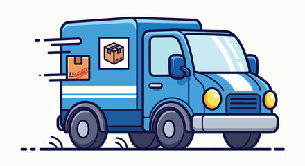 Blue Delivery Truck Speeding with Packages.