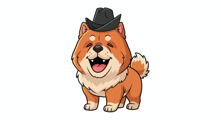 Cute cartoon Shiba Inu dog wearing a black hat.