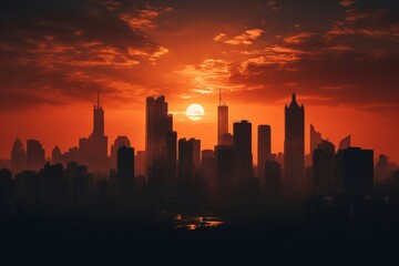 Fototapeta premium Skyscrapers sunset city architecture.