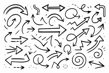 Hand-drawn doodle vector set of brush strokes created in a playful sketchy style, isolated on white background
