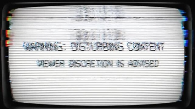 Displaying Cautionary Message on Retro Television Screen Indicating Viewer Discretion