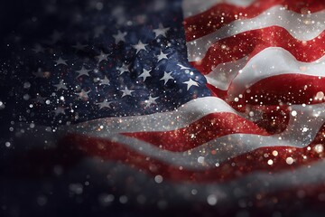 Sparkling american flag with stars and stripes illuminated