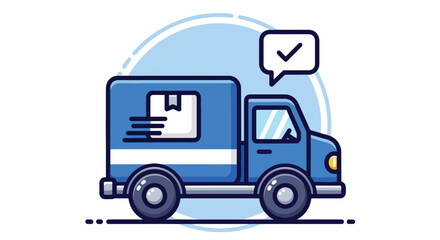 Blue Delivery Truck with Package and Check Mark Icon.