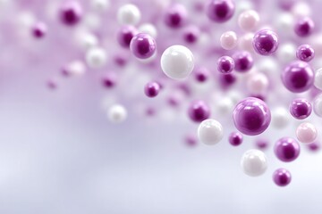 Floating Spheres: A collection of vibrant spheres, in shades of purple and white, float gracefully in a soft-focus setting, creating a sense of playful elegance and abstract beauty.