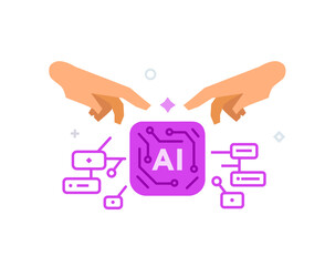 illustrations concept with businessmen. technology, partnership, artificial intelligence business robot, cybes. linear illustration Icons infographics. Landing page site print poster. Line story